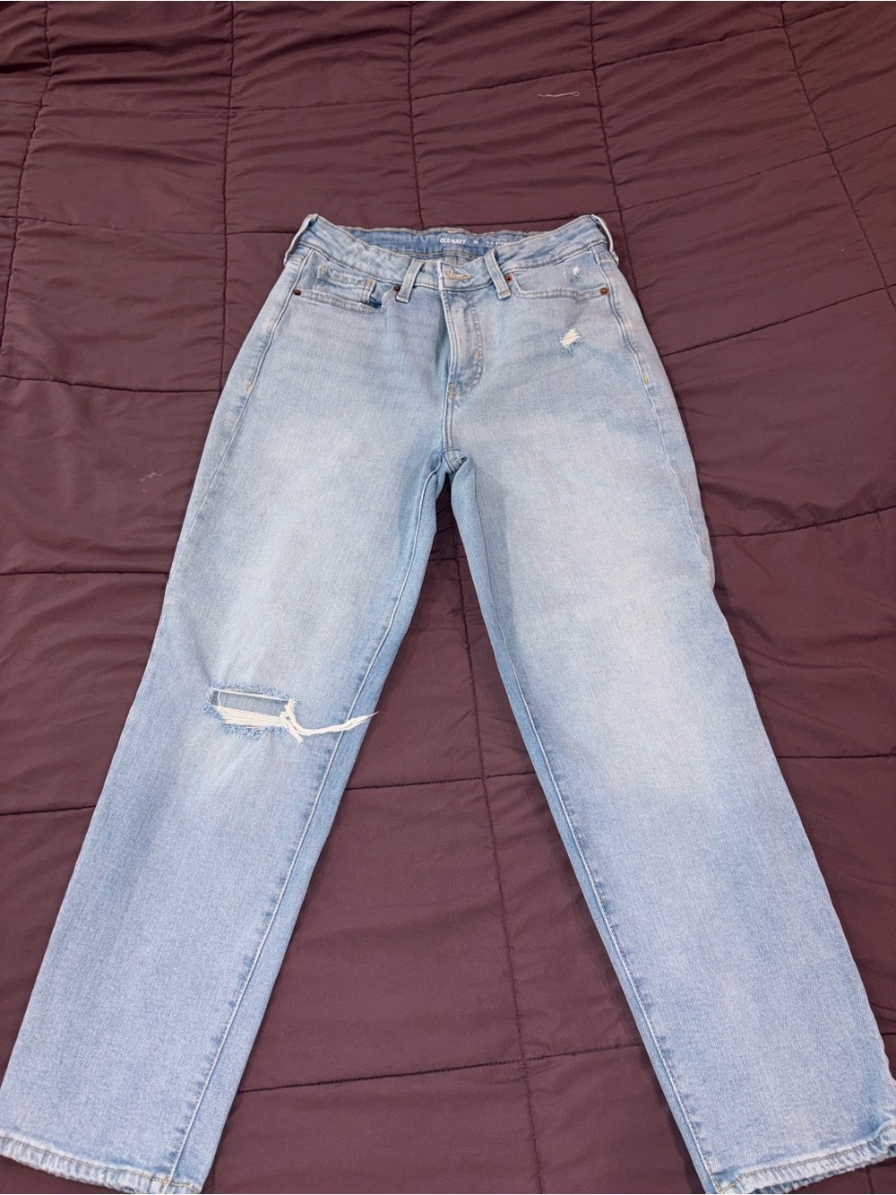 Old Navy Light Blue Straight Leg Jeans with Knee Distress Women’s Size 10
